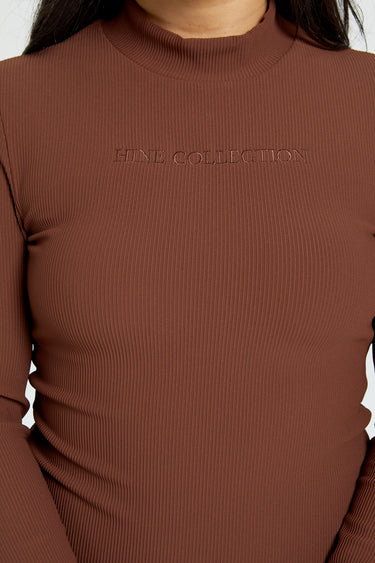 CORE RIBBED HIGH NECK BODYSUIT CHOCOLATE