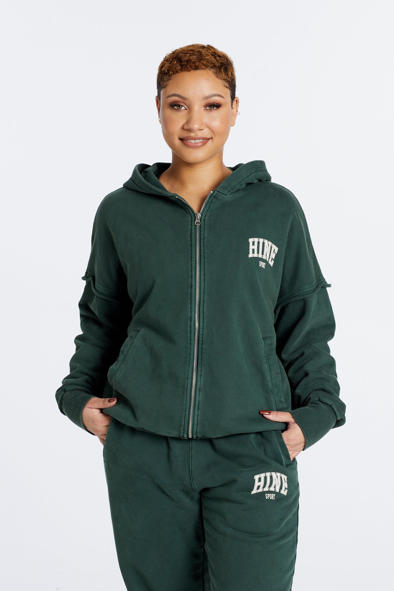 OVERSIZED WASHED ZIP UP HOODIE PINE