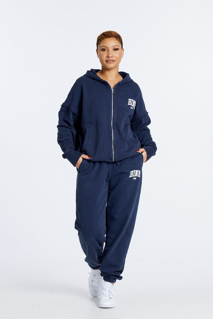 OVERSIZED WASHED ZIP UP HOODIE NAVY