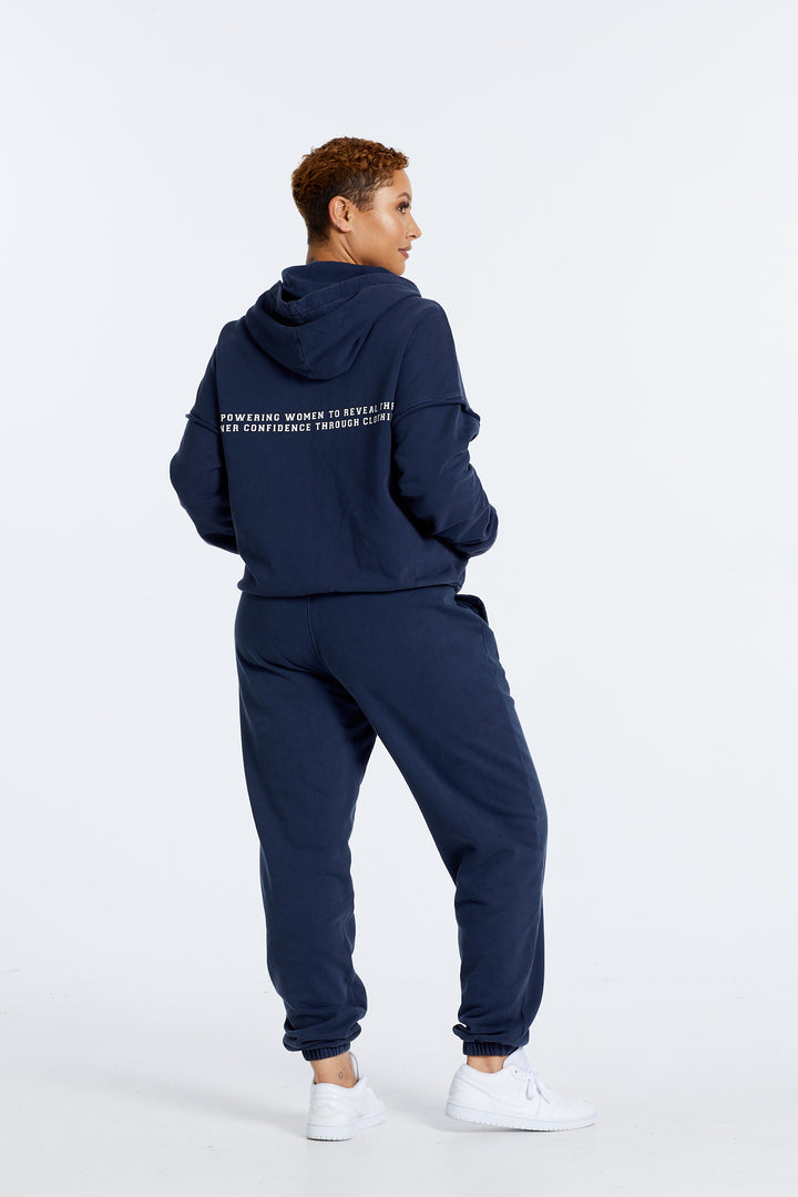 OVERSIZED WASHED ZIP UP HOODIE NAVY