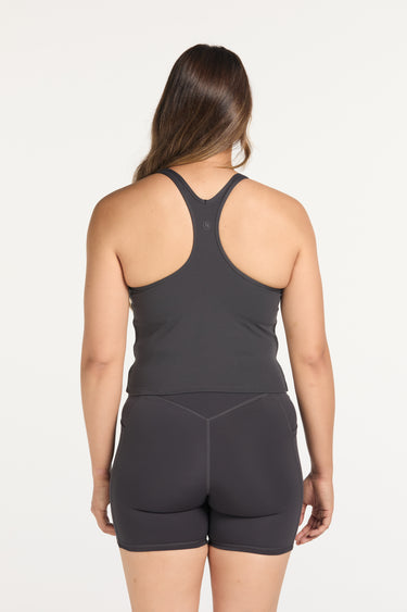 RACERBACK CROP SINGLET W/ IN-BUILT BRA CHARCOAL