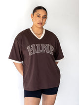 BOXY VARSITY V-NECK TEE COCOA