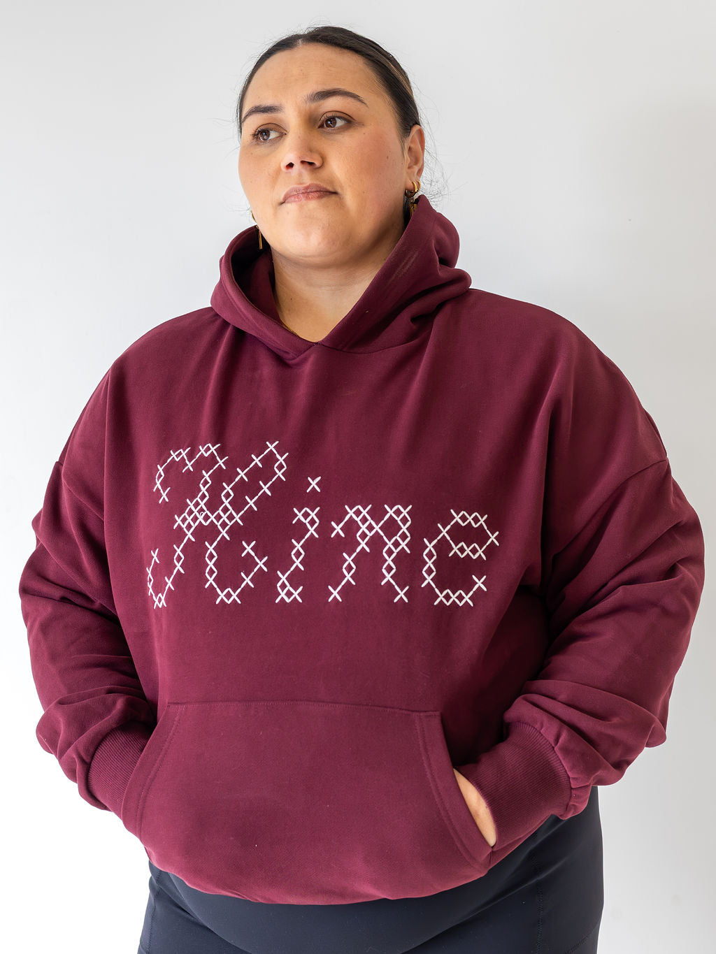 TE MUKA HERE TĀNGATA HOODIE BURGUNDY (LIMITED EDITION)