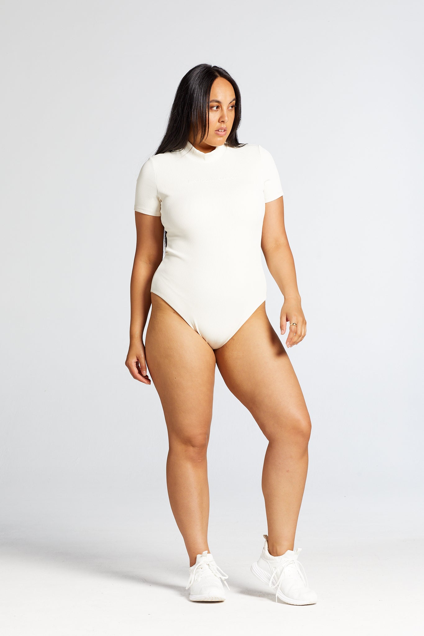 RIBBED T-SHIRT BODYSUIT CREAM