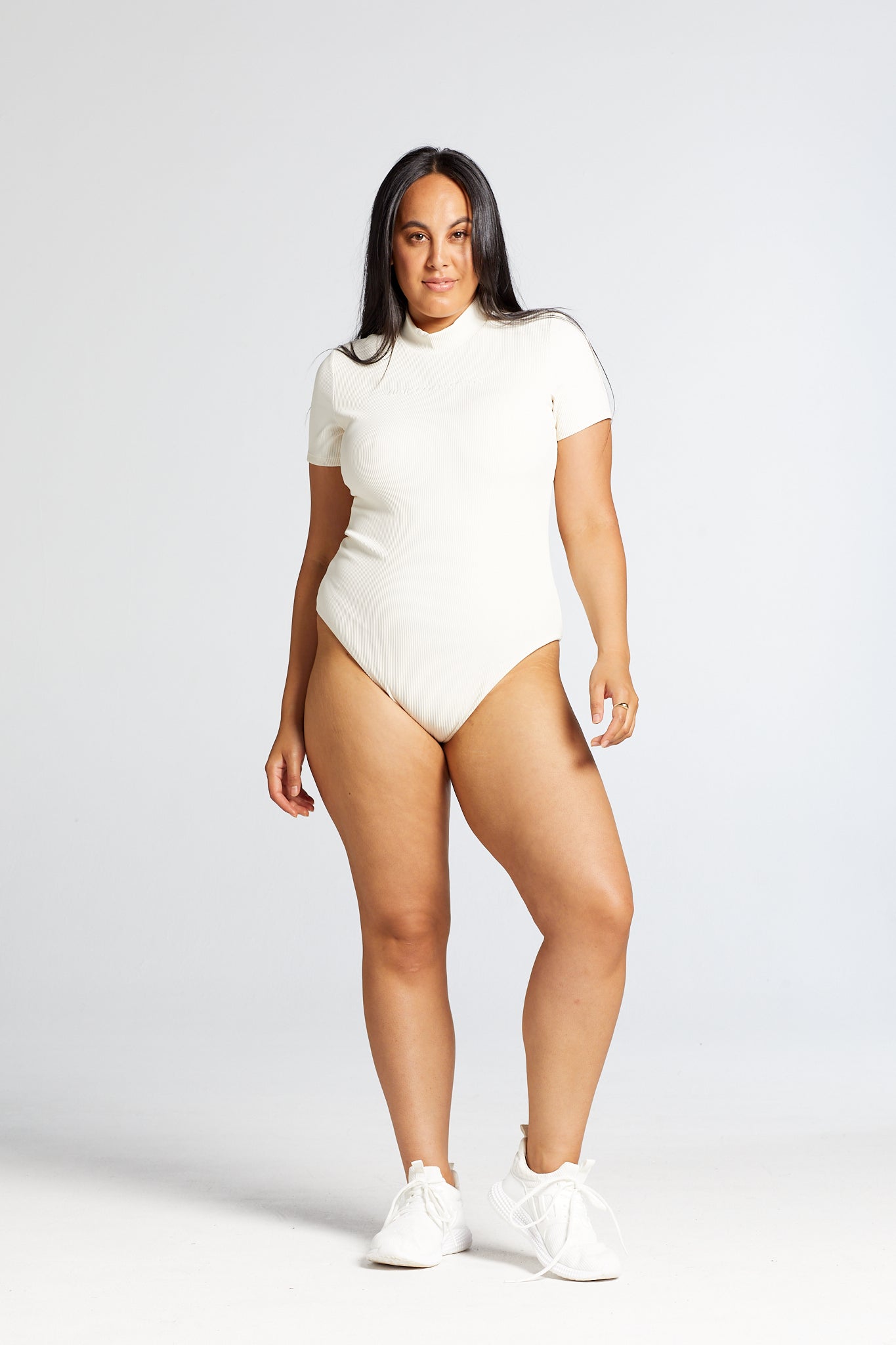 RIBBED T-SHIRT BODYSUIT CREAM