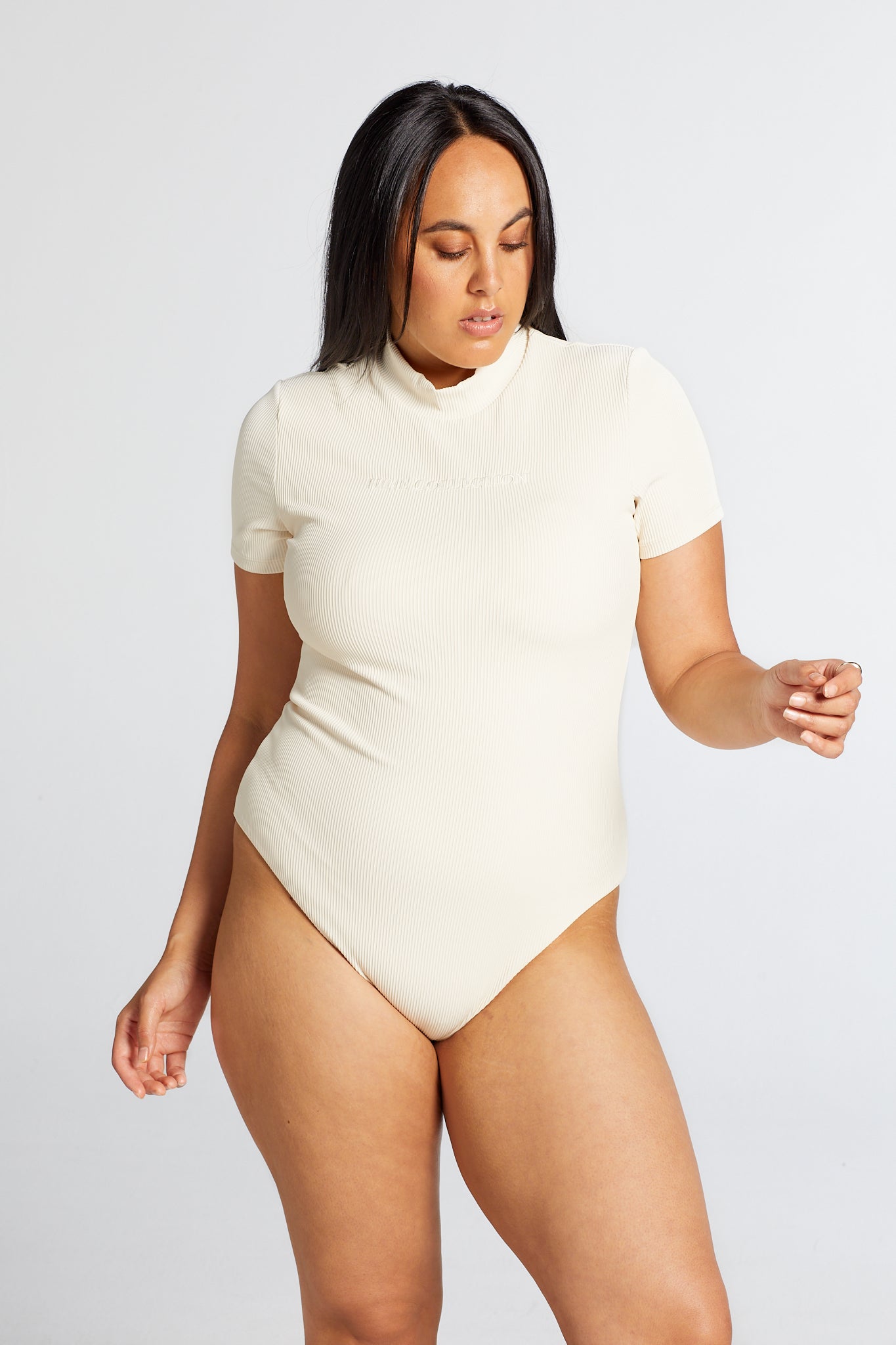 RIBBED T-SHIRT BODYSUIT CREAM