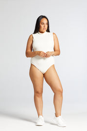 CORE RIBBED SLEEVELESS BODYSUIT CREAM