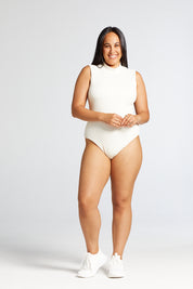 CORE RIBBED SLEEVELESS BODYSUIT CREAM