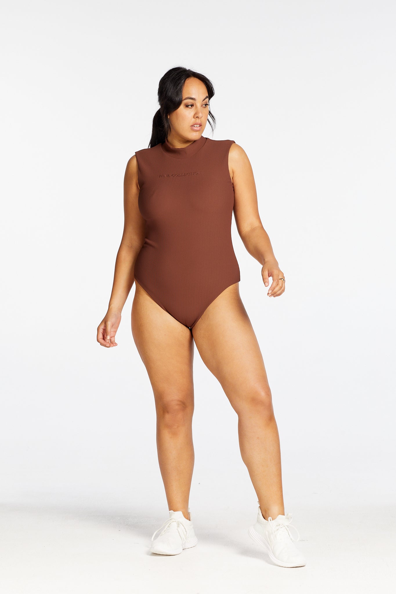 CORE RIBBED SLEEVELESS BODYSUIT CHOCOLATE