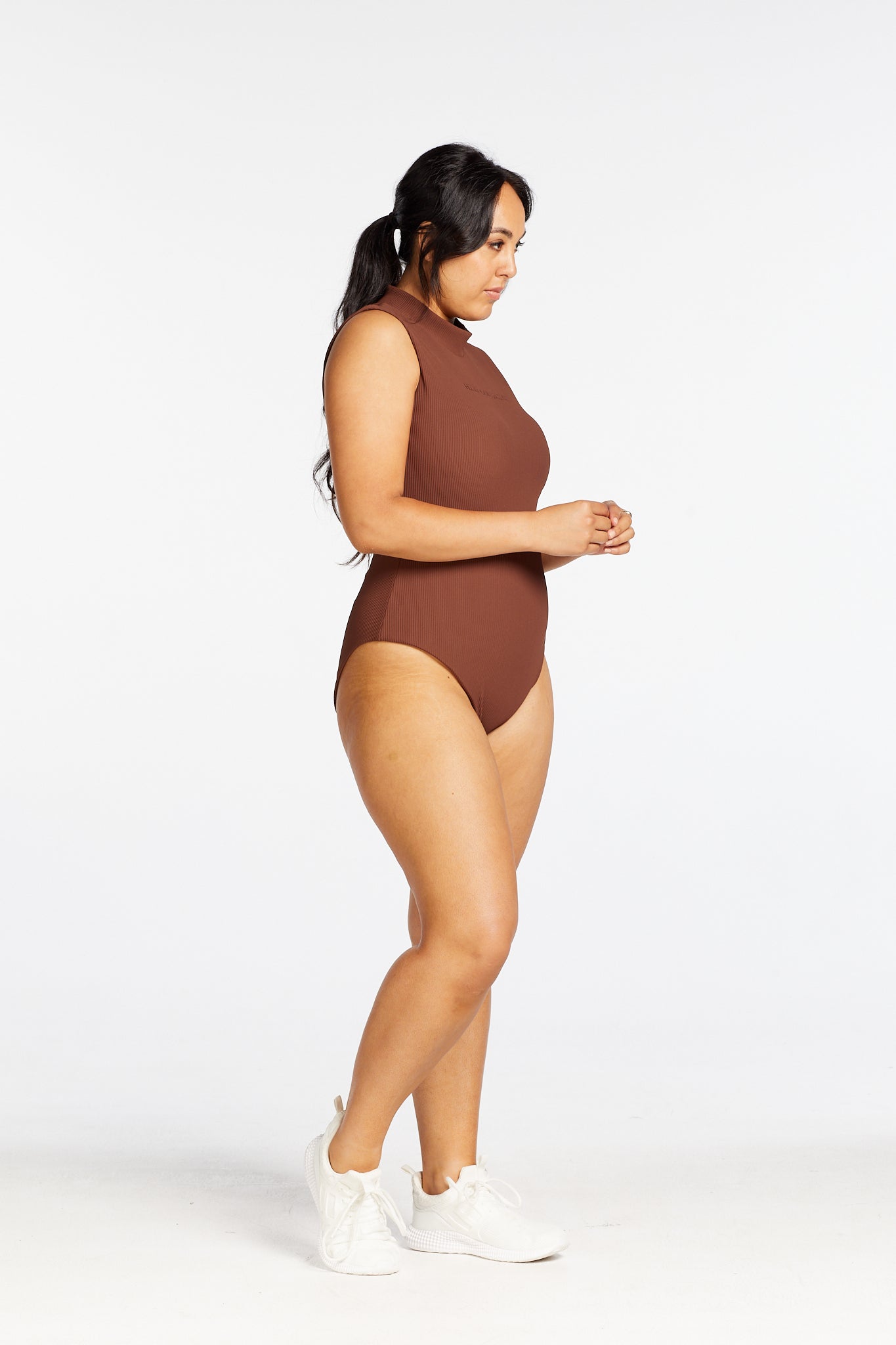 CORE RIBBED SLEEVELESS BODYSUIT CHOCOLATE