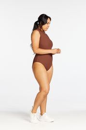 CORE RIBBED SLEEVELESS BODYSUIT CHOCOLATE