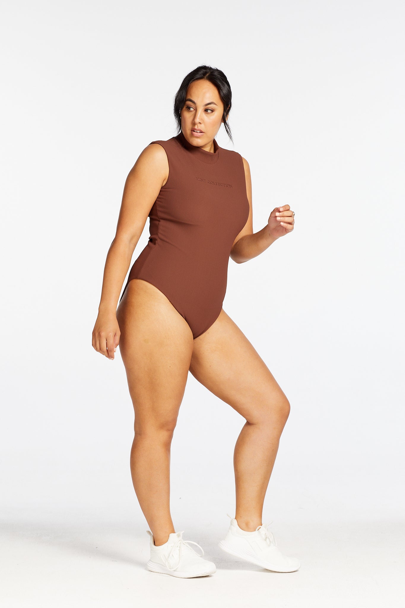 CORE RIBBED SLEEVELESS BODYSUIT CHOCOLATE
