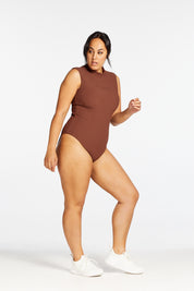 CORE RIBBED SLEEVELESS BODYSUIT CHOCOLATE