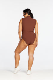 CORE RIBBED SLEEVELESS BODYSUIT CHOCOLATE